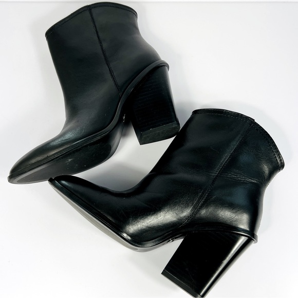 Great Condition! Zara Black Leather Block Heel Ankle Boots 6 (36) - Picture 2 of 10